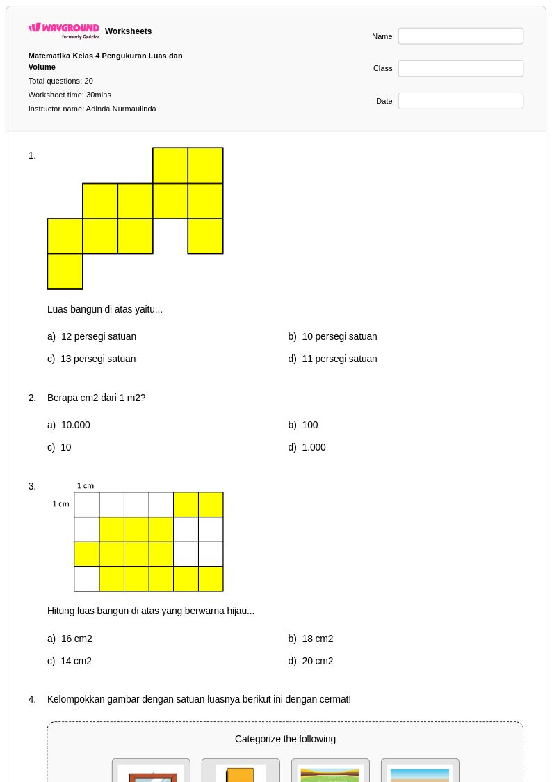 bank soal matematika kelas 4 sd luas dan keliling persegi