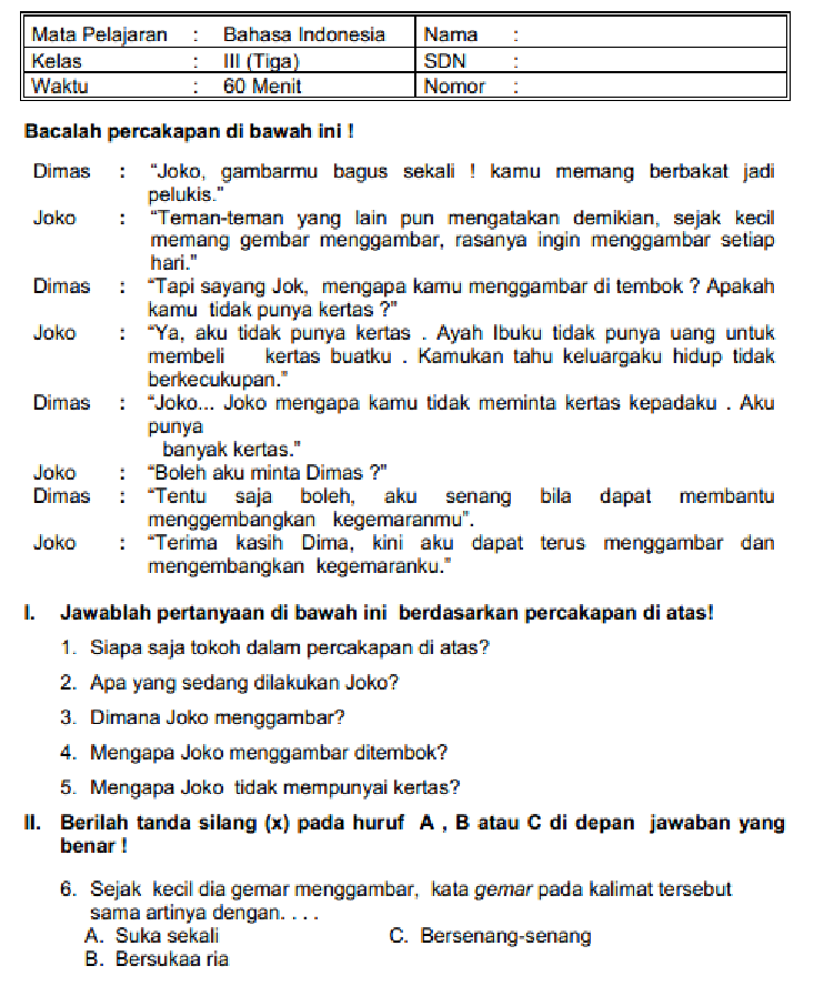 5 Contoh Soal PAS Bahasa Indonesia Kelas 3 SD Semester Ganjil 2026 Beserta Kunci Jawaban yang Wajib Diketahui