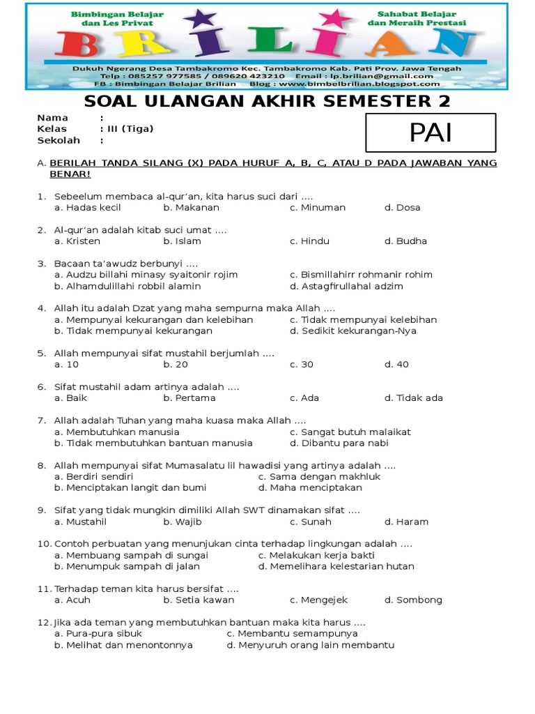 Contoh Soal PAI Kelas 3 SD PDF Semester Genap: Ternyata Ini 5 Bentuk Soal yang Sering Muncul di Ujian