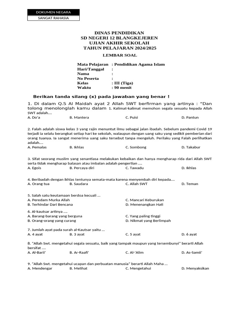Download Soal UTS PAI Kelas 3 SD Semester 2 Terbaru 2026: 3 Kunci Jawaban Wajib Tahu