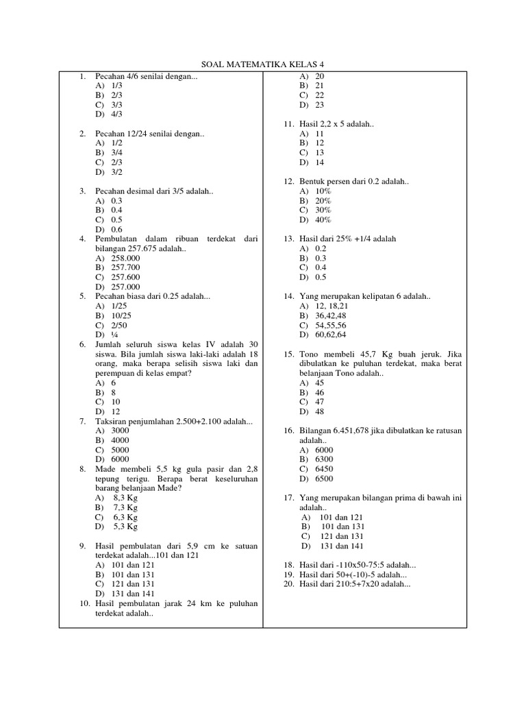Soal Matematika Kelas 4 PDF Metode Bahan Ajar Soal Matematika Kelas 4 PDF Metode Bahan Ajar