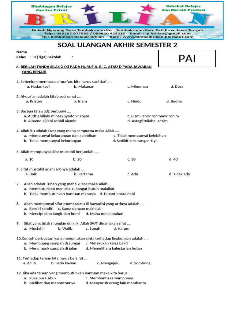 Wajib Tahu! Download Soal UTS PAI Kelas 3 Semester 2 2026, 40 Soal Lengkap Kunci Jawaban