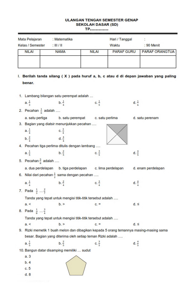 Akhirnya Tersedia Download Soal UTS Matematika Kelas 3 Semester Genap 2026, 7 Latihan Terbaru