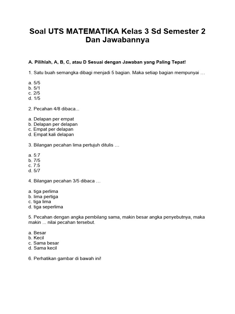 Akhirnya Tersedia Link Download Soal UTS Matematika Kelas 3 SD Semester 2 KTSP Paling Lengkap 2026