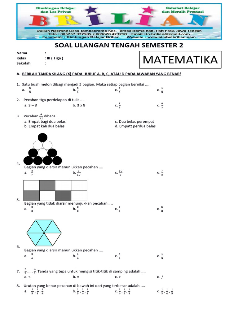 Ternyata Ini Dia Download Soal UTS Matematika Kelas 3 SD Semester 2.doc yang Paling Dicari