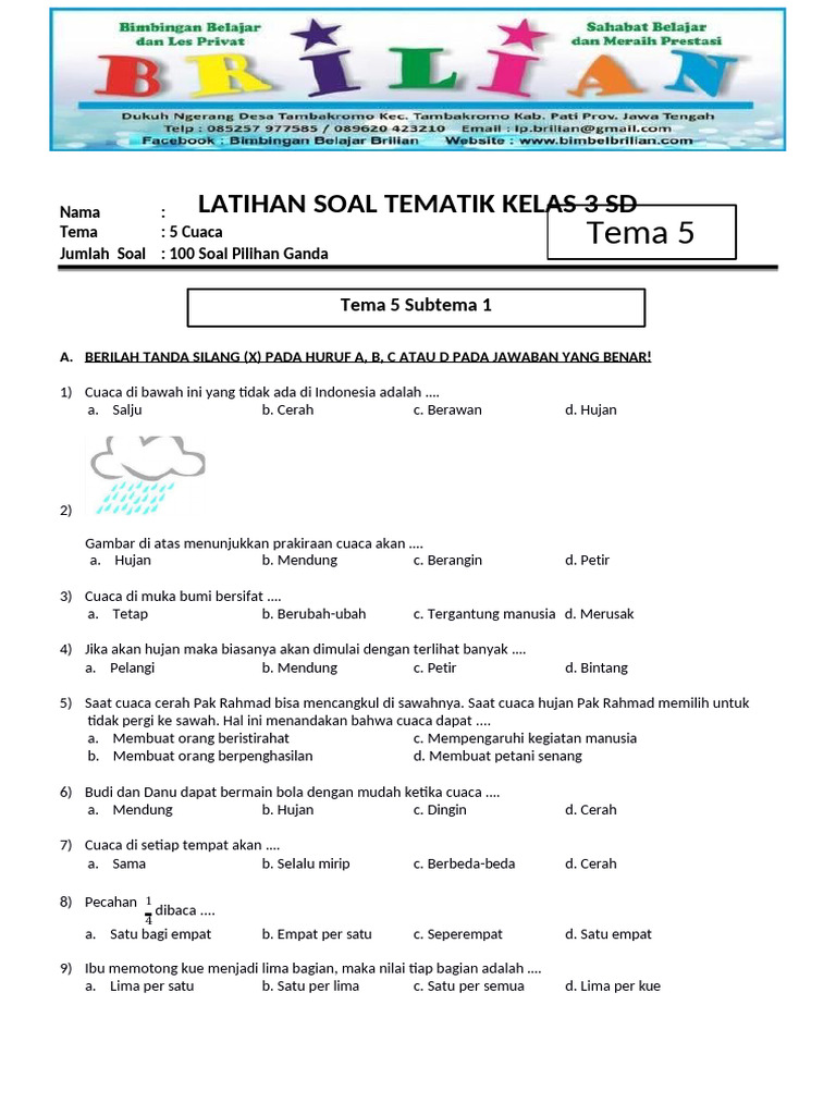 5 Contoh soal tema 5 kelas 3 sd cuaca yang paling sering muncul di ujian terbaru 5 Contoh soal tema 5 kelas 3 sd cuaca yang paling sering muncul di ujian terbaru