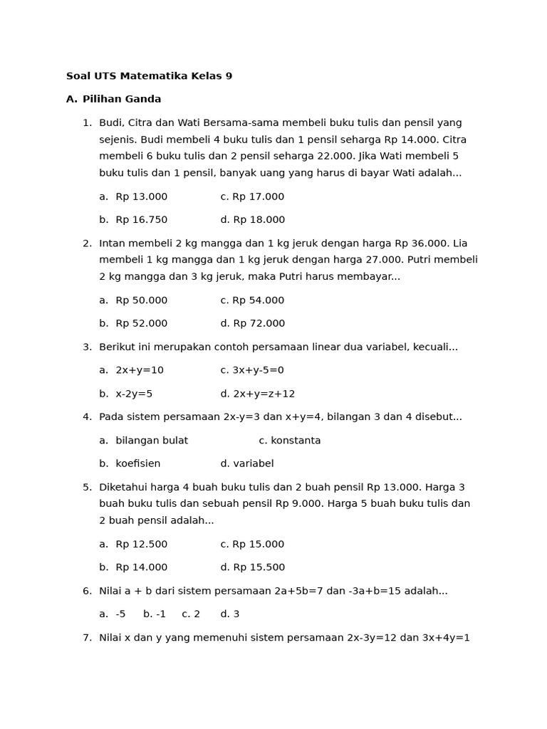 Wajib Tahu! Kumpulan Soal UTS Matematika Kelas 9 Semester 1 Ini Terbukti Bikin Nilai Tinggi Wajib Tahu! Kumpulan Soal UTS Matematika Kelas 9 Semester 1 Ini Terbukti Bikin Nilai Tinggi