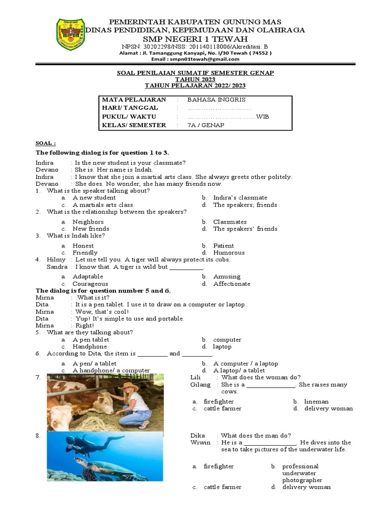 Wajib Tahu! Kumpulan latihan soal bahasa inggris kelas 7 k13 revisi semester 2 terbaru Wajib Tahu! Kumpulan latihan soal bahasa inggris kelas 7 k13 revisi semester 2 terbaru