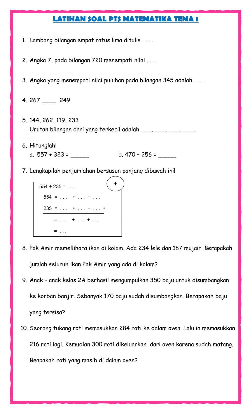 Wajib Tahu! Kumpulan latihan soal-soal matematika tema 1 kelas 2 Agar Anak Cepat Pintar Wajib Tahu! Kumpulan latihan soal-soal matematika tema 1 kelas 2 Agar Anak Cepat Pintar