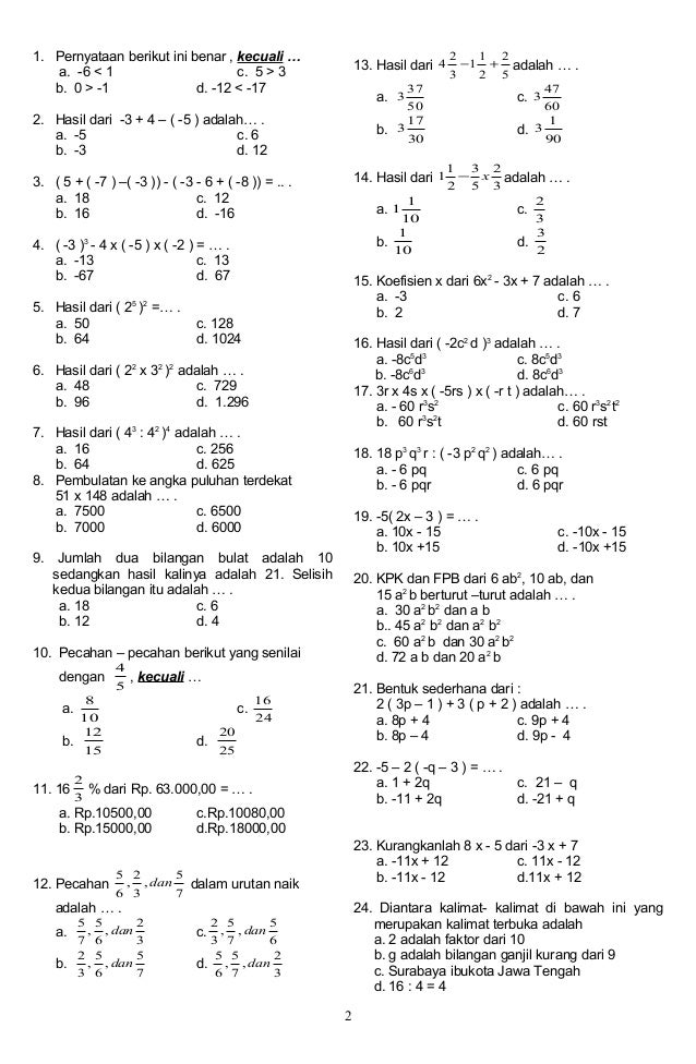 Wajib Tahu Rahasia Latihan Soal UKK Matematika Kelas 7 Semester 2 Kurikulum 2013 Ini Wajib Tahu Rahasia Latihan Soal UKK Matematika Kelas 7 Semester 2 Kurikulum 2013 Ini